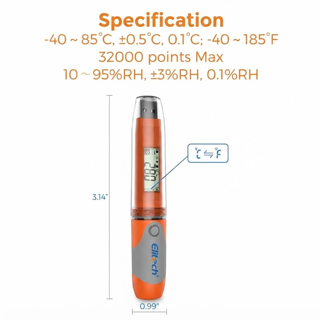 TERMOMETRO/HIGROMETRO DIGITAL 1 PANTALLA Tipo DATA LOGGE º C/º F MAX/MIN Tipo LAPIZ/PORTATIL C/CERTIF., Cod: EQ-TERHIG1005 ELITECH/USA, Mod RC-51H - Imagen 2